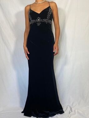 90s Vintage Black Velvet Beaded Gown